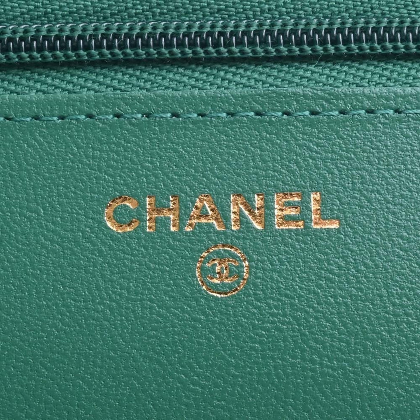 CHANEL Lambskin Matelasse Coco Mark Chain Shoulder Long Wallet Green Ladies