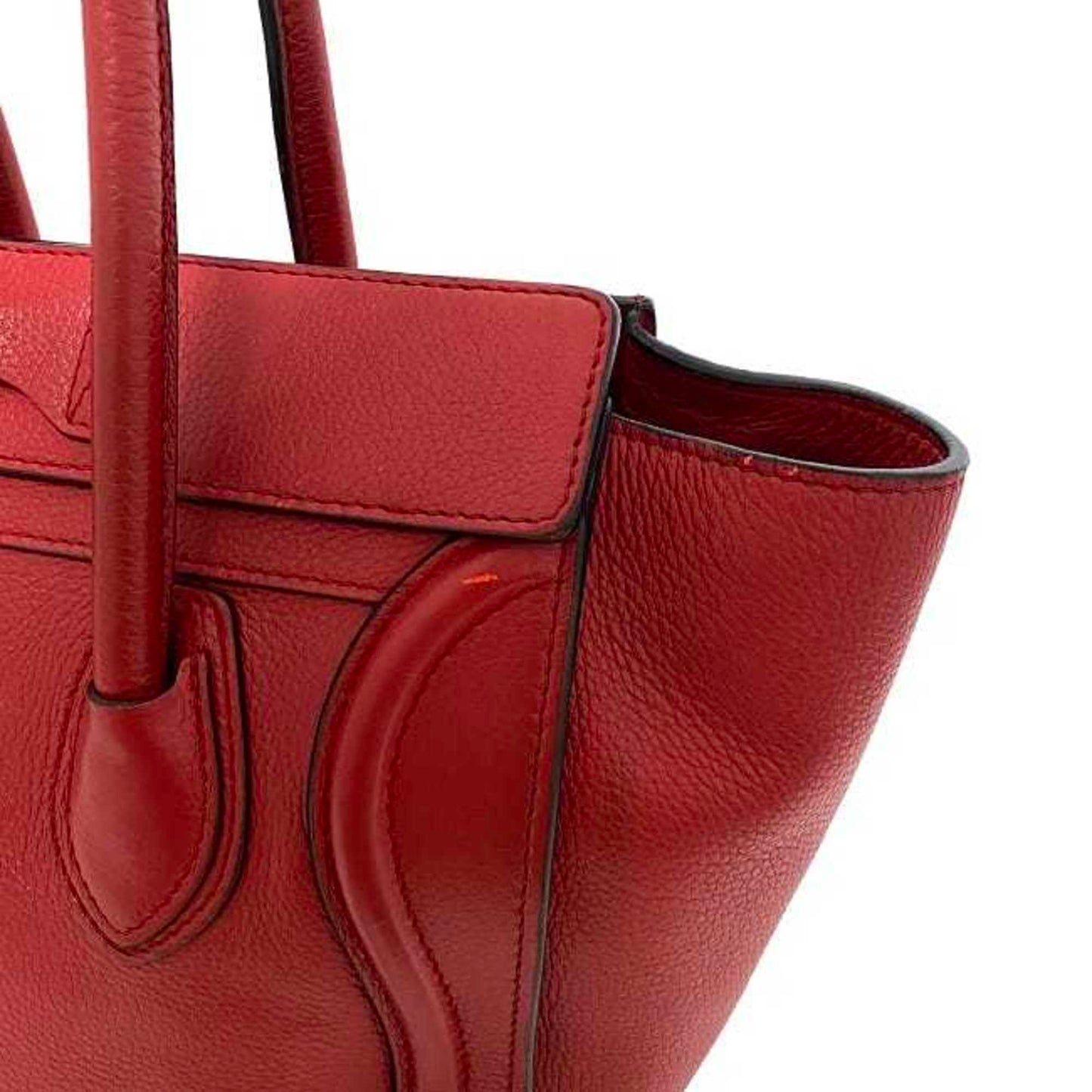 Celine Tote Bag Luggage Micro Shopper Red 167793 Leather  Handbag Ladies