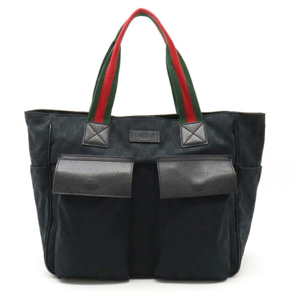 GUCCI GG Canvas Sherry Line Tote Bag Shoulder Leather Black Green Red 161836