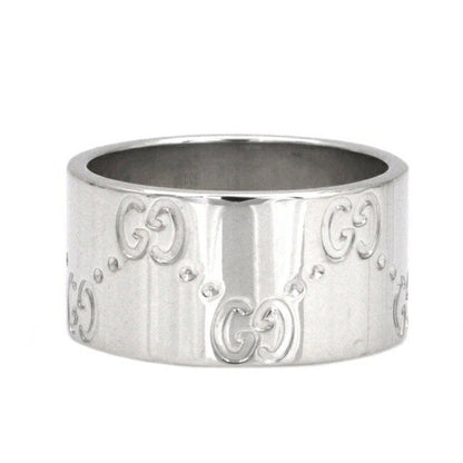 Gucci Icon Ring WG White Gold GG No. 8 # 750 K18 GUCCI 9mm Engraved Band Women's Men's Unisex Flat