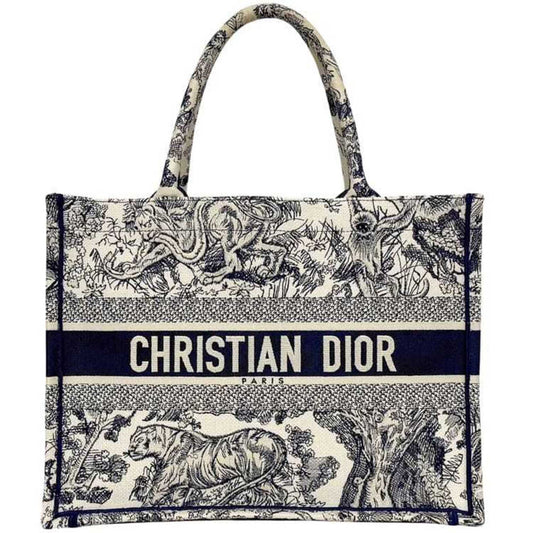 Christian Dior Navy White Canvas Jacquard Tote Bag ()