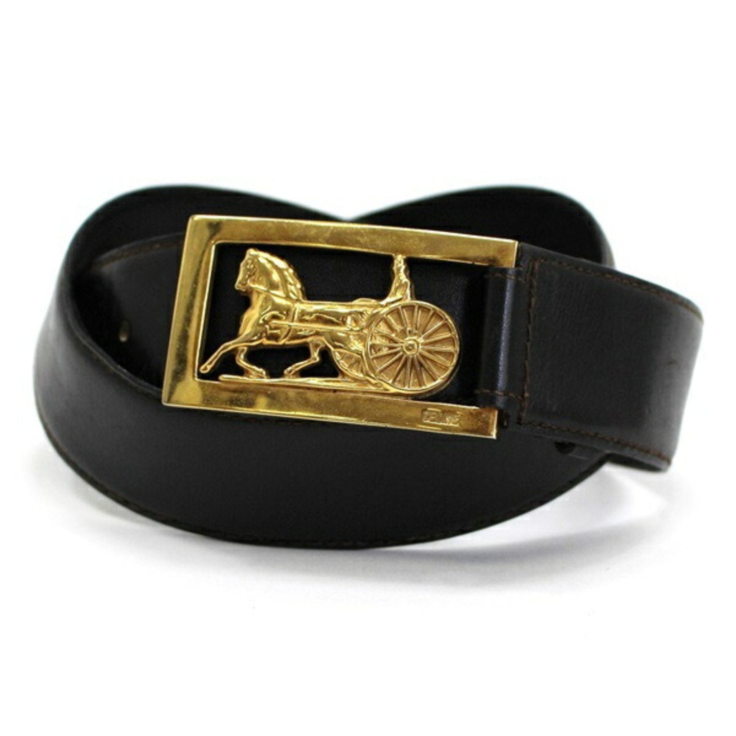 Celine Leather Belt Carriage Buckle Dark Brown Total Length 102cm 76.5cm ~ 91.5cm [5 Levels Adjustment +3] For  Men's Old Pattern