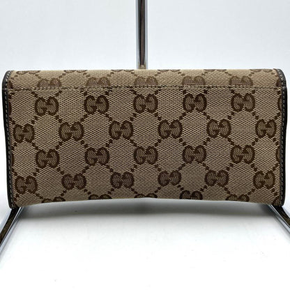 Gucci Brown Gg Canvas Leather Long Wallet (Bi-Fold)