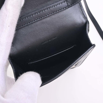 Celine Leather Canvas Triomphe Vertical Mobile Pouch Shoulder Bag Black Women's