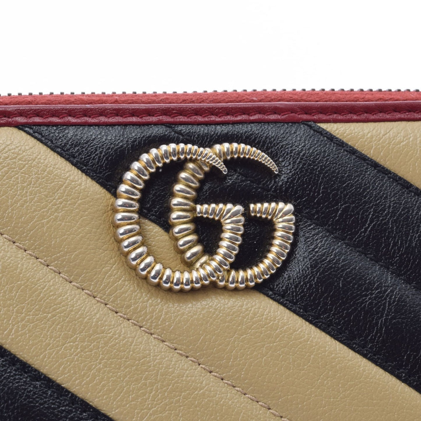 Gucci GG Marmont Round Long Wallet Beige/Black/Red 573810 Women's Leather