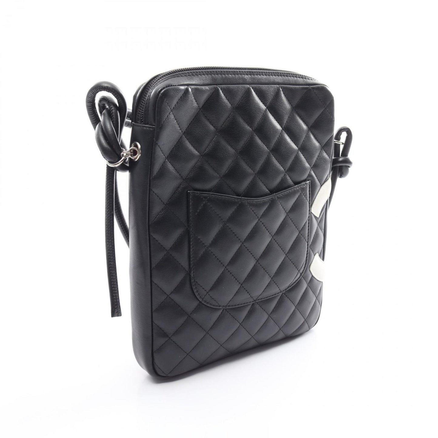 CHANEL Cambon Line Shoulder Bag Leather Women's Black White A25178