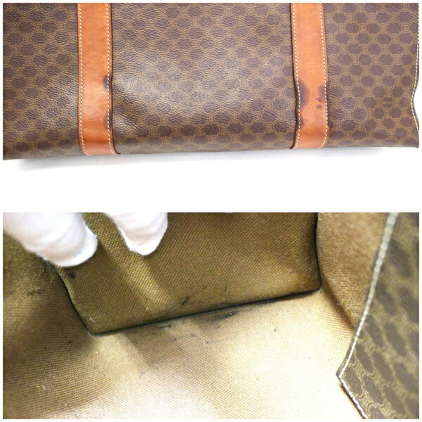 Celine Tote Bag Shoulder PVC x Leather Dark Brown Macadam Pattern Celine Women's Men's Accepted Old