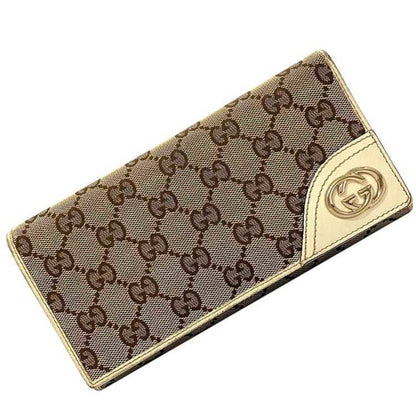 Gucci Beige Brown White Canvas Long Wallet (Bi-Fold) ()