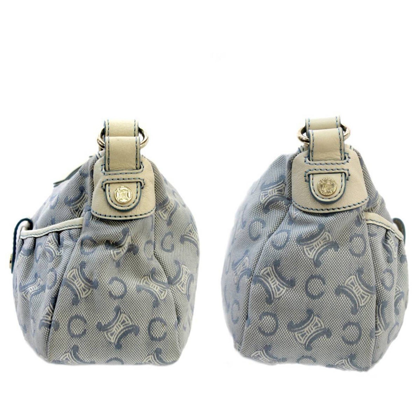 Celine Canvas Shoulder Bag Jaguar Leather Blue, White C Blason
