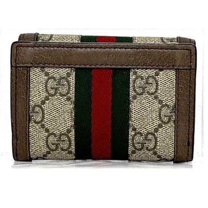 Gucci Beige Brown Pvc Canvas Leather Wallet (Tri-Fold)