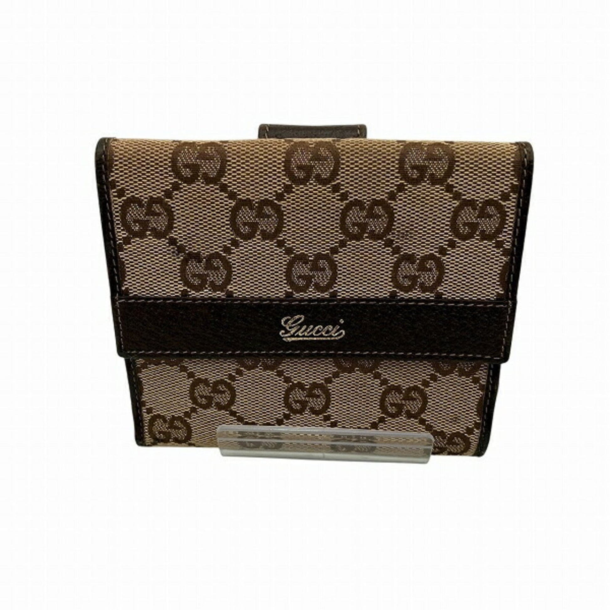 Gucci Beige Brown Canvas Leather Wallet (Tri-Fold) ()