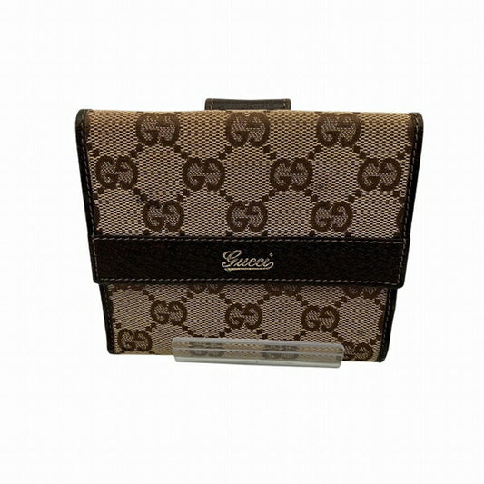 Gucci Beige Brown Canvas Leather Wallet (Tri-Fold) ()