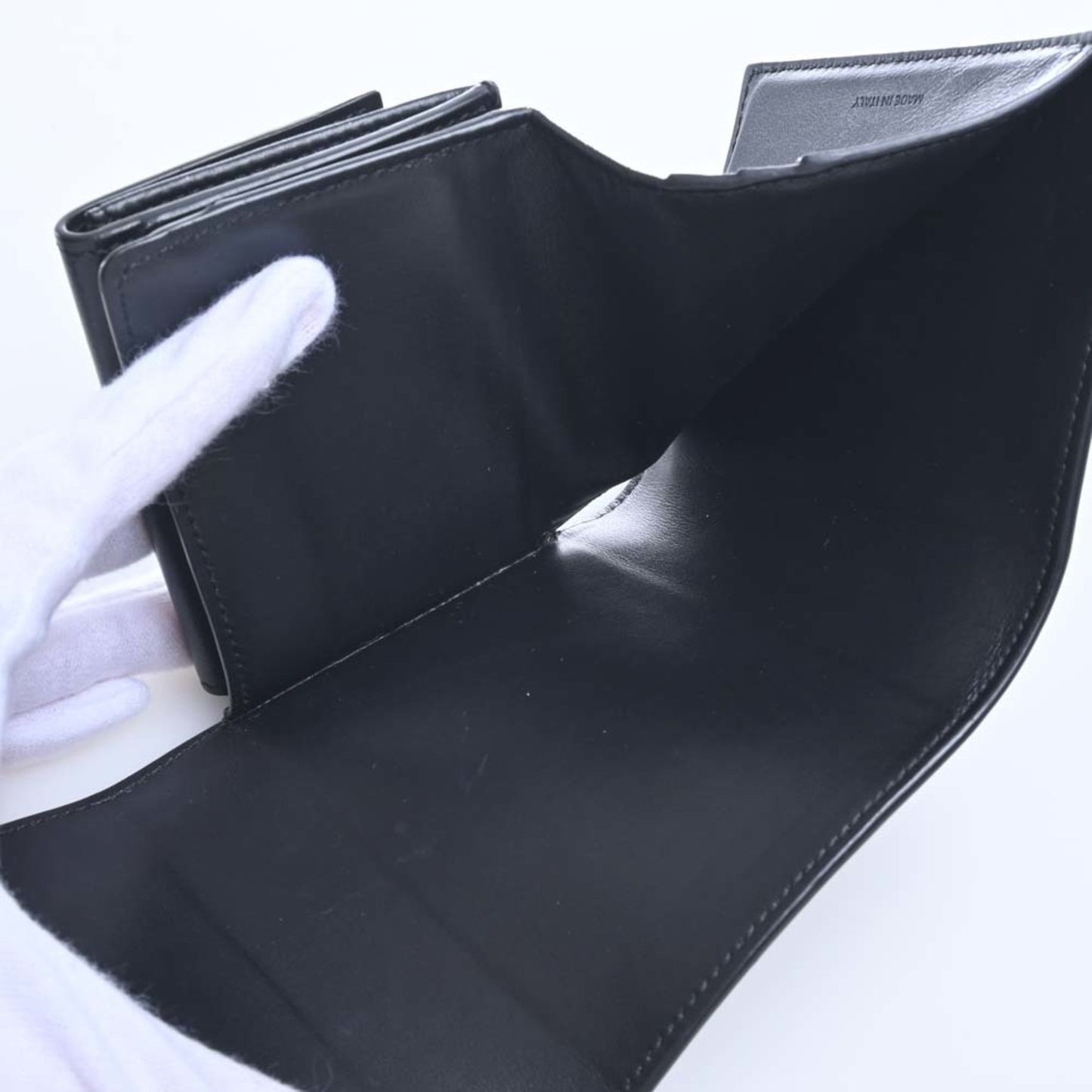 Celine Leather Triomphe Trifold Wallet Black Ladies
