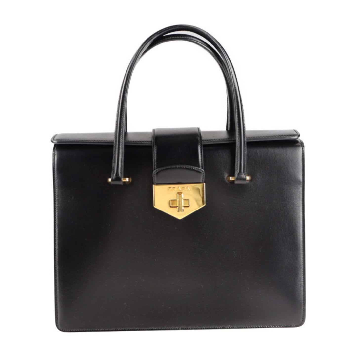 Prada turn lock handBag B2725C box calf black yellow