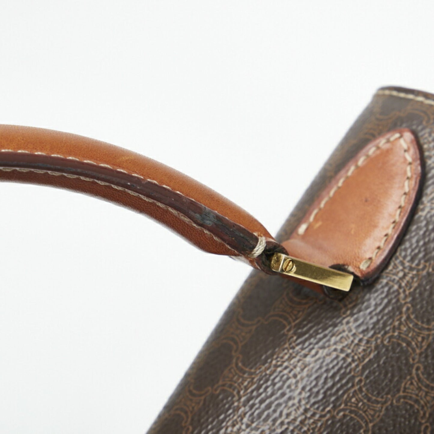 Celine Macadam Bamboo Lock Handbag Shoulder Bag Brown PVC Leather Ladies