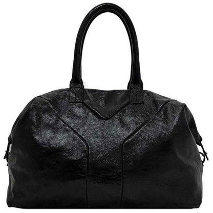 Yves Saint Laurent Easy Boston Bag Black Silver Tote Patent Leather  YSL Embroidery Stitch Y