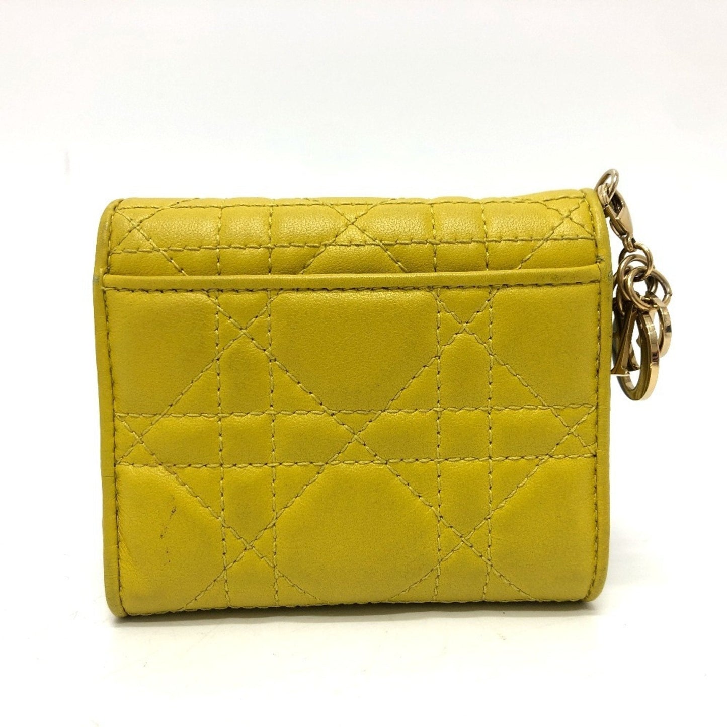 Christian Dior Lady Dior Yellow Leather Wallet (Tri-Fold) ()