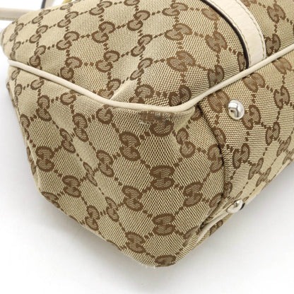 GUCCI GG Twins Canvas Tote Bag Shoulder Leather Khaki Beige Ivory 232957