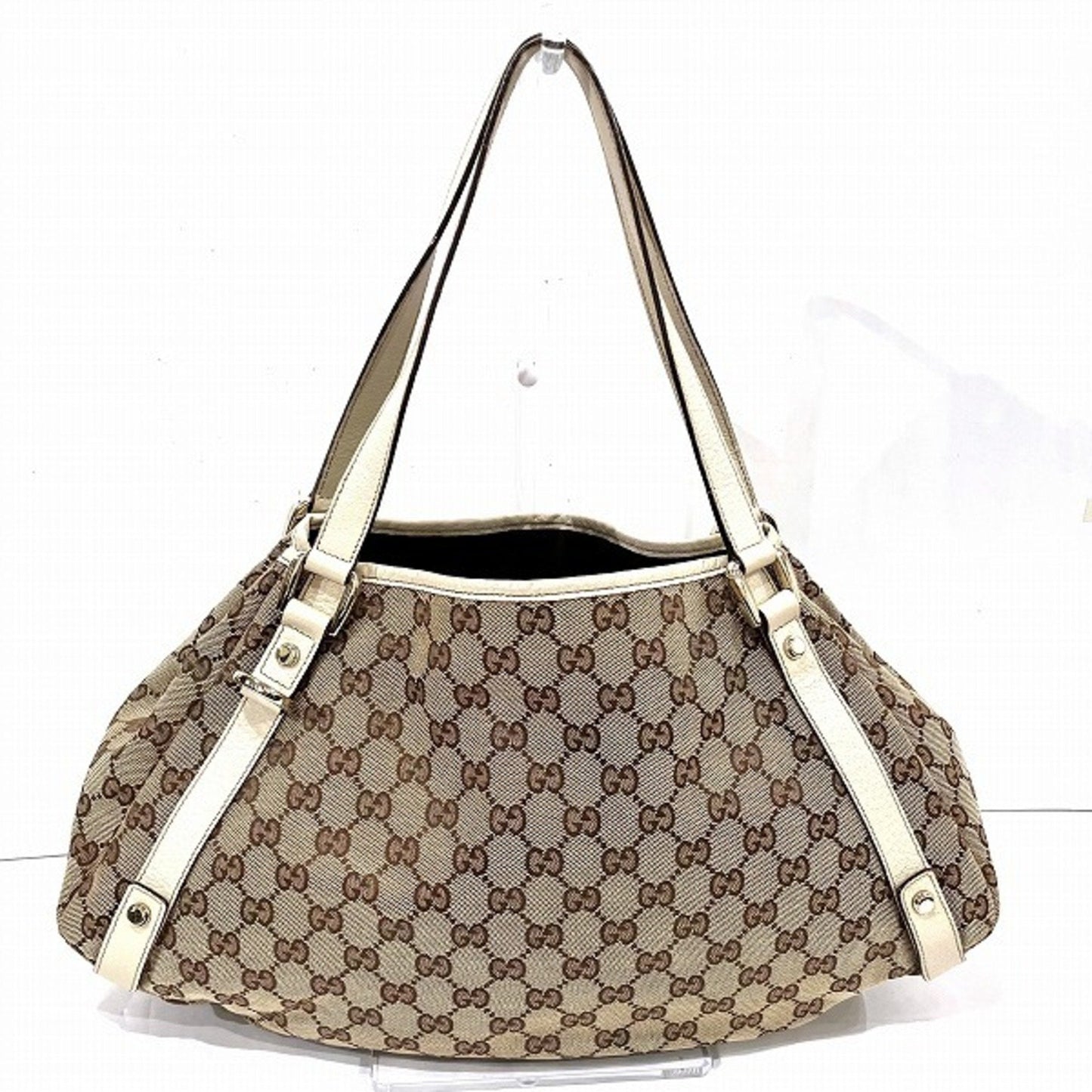 Gucci Beige Gg Canvas Leather Tote Bag