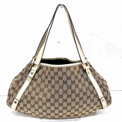 Gucci Beige Gg Canvas Leather Tote Bag