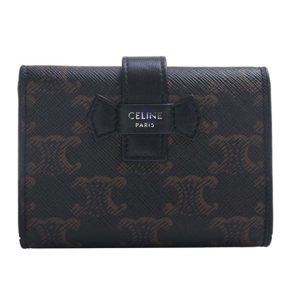 Celine Leather Triomphe Trifold Wallet Black Ladies