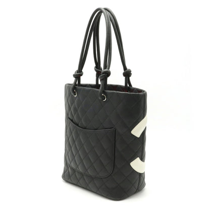Chanel Cambon Line Coco Mark Medium Tote Bag Shoulder Soft Calf Black White A25167