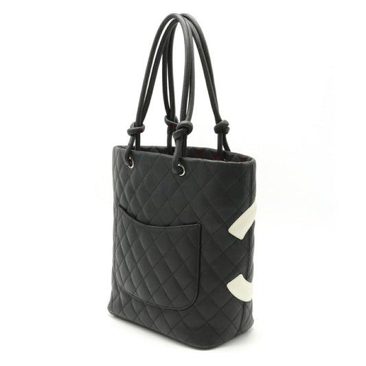 Chanel Cambon Line Coco Mark Medium Tote Bag Shoulder Soft Calf Black White A25167