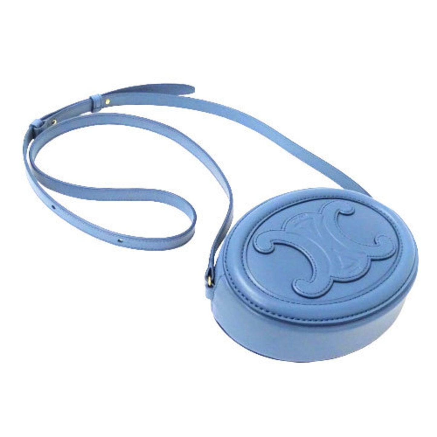 Celine Bag Ladies Triomphe Shoulder Leather Oval Perscuit Blue
