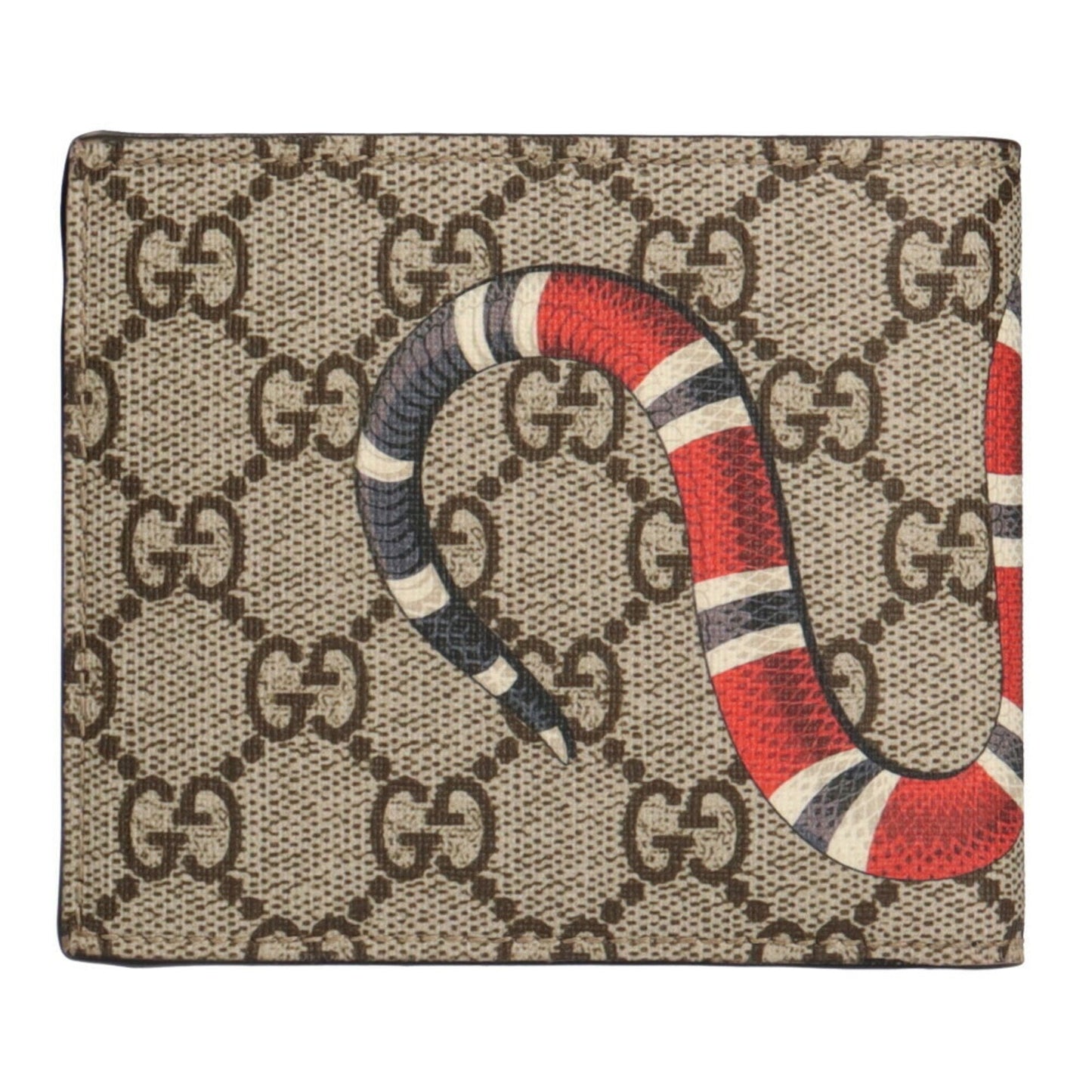 Gucci Snake Print GG Supreme Bifold Wallet Canvas Ladies