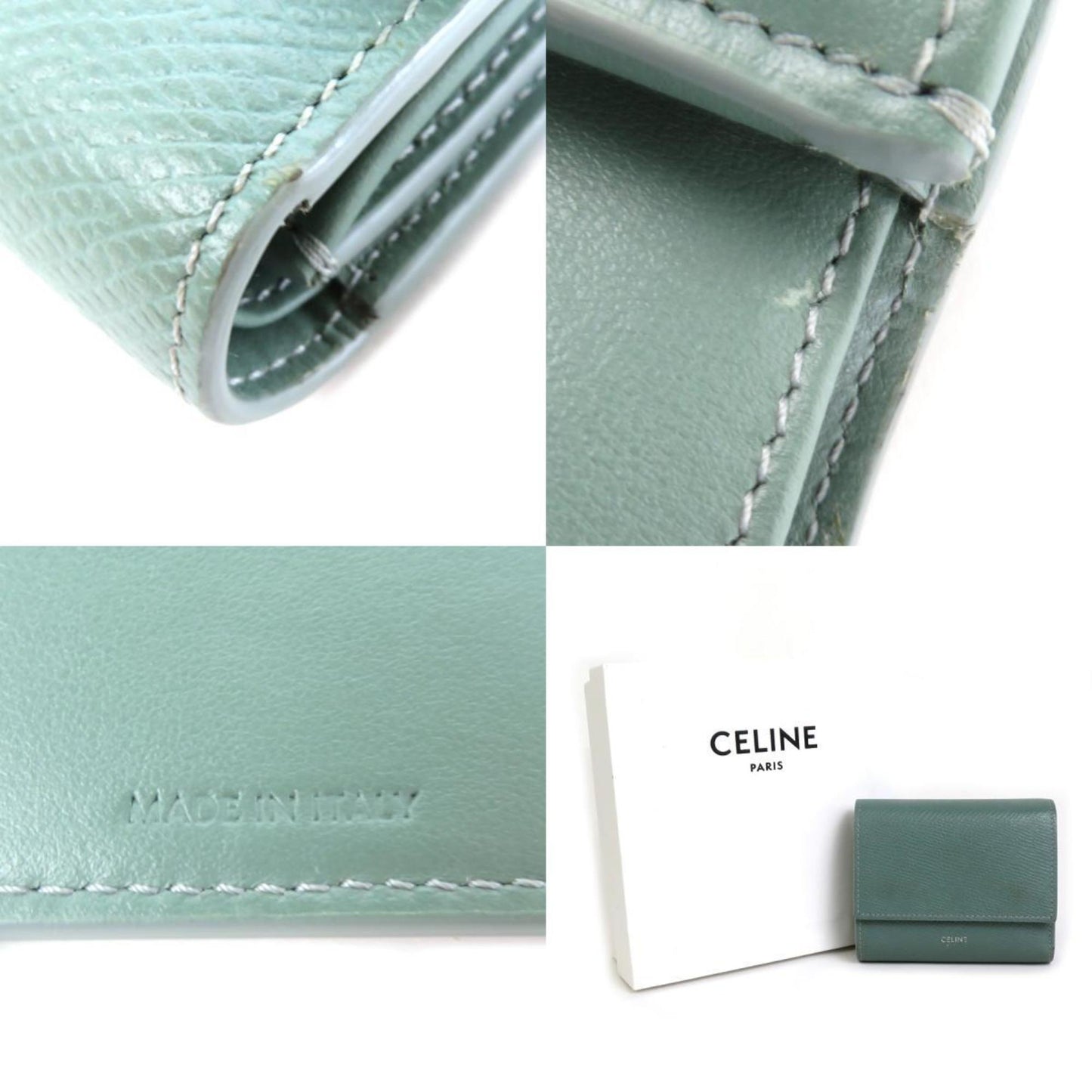 Celine Trifold Wallet Leather Green Unisex