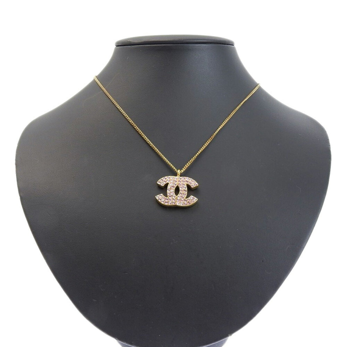 Chanel here mark logo necklace pink rhinestone 02P