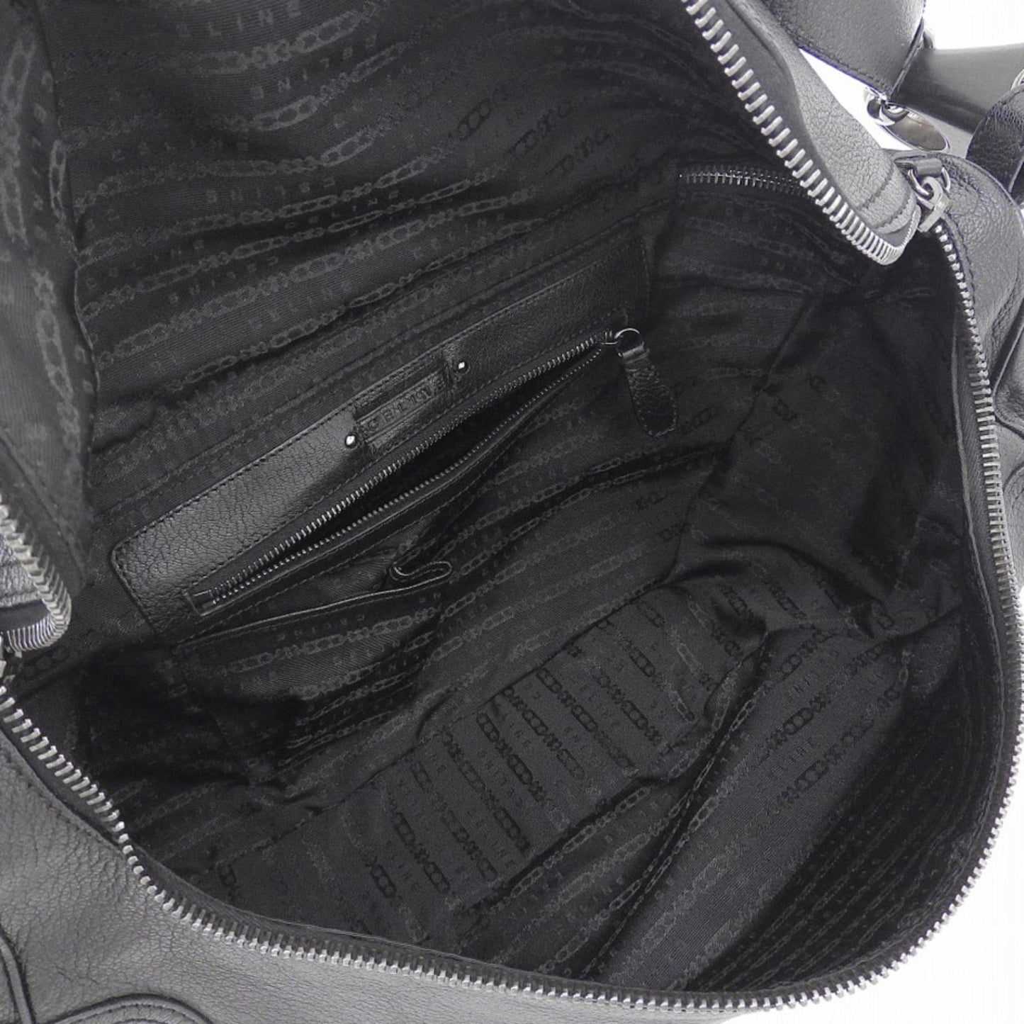 Celine one shoulder bag leather black silver metal fittings