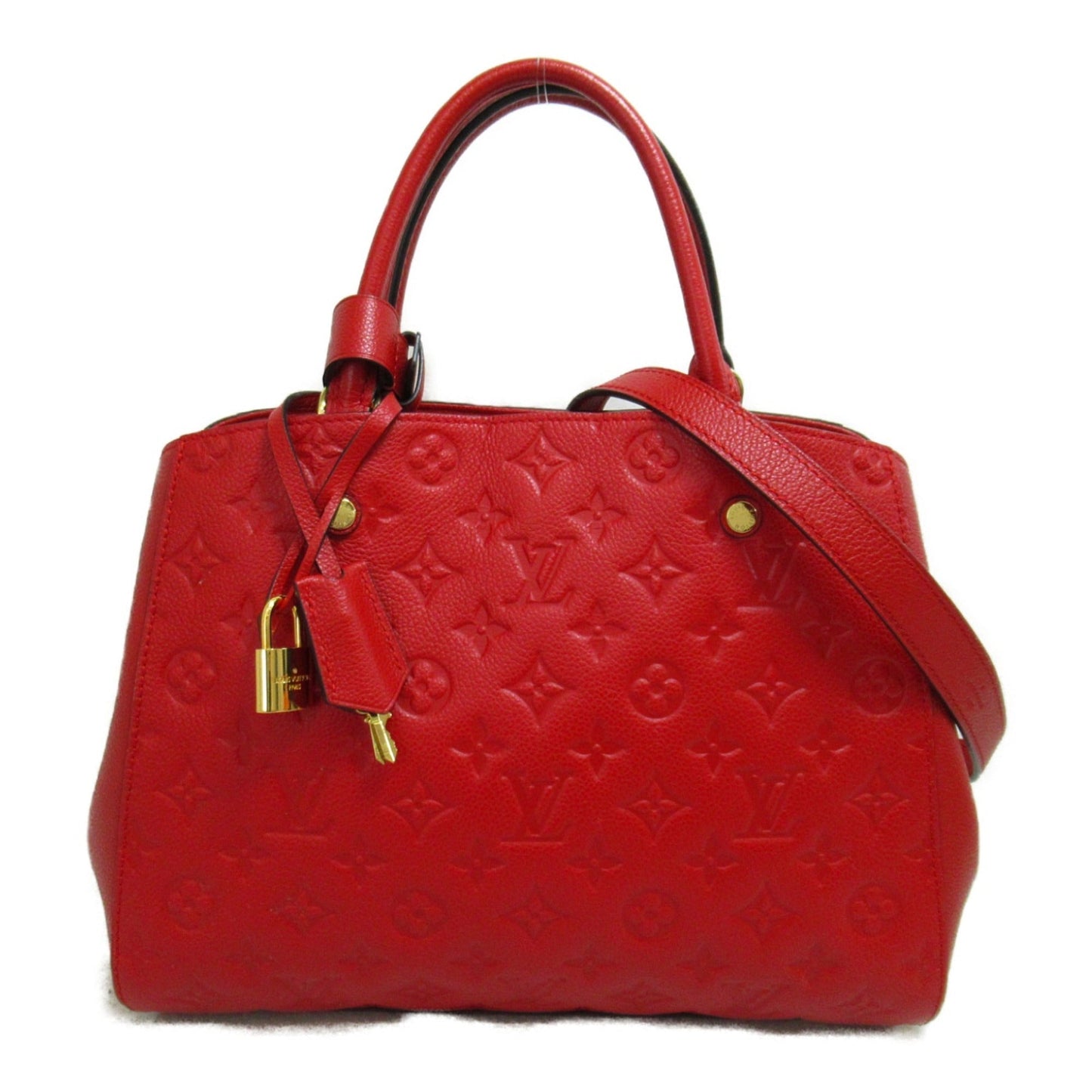 Louis Vuitton Montaigne MM Shoulder Bag Red Cerise Monogram empreinte leather M41194