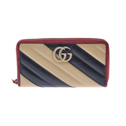 Gucci GG Marmont Round Long Wallet Beige/Black/Red 573810 Women's Leather