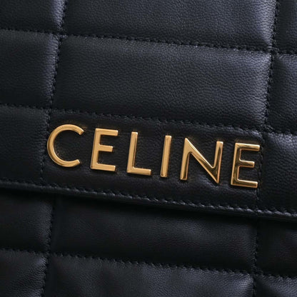 Celine Matelasse Monochrome Leather Chain Shoulder Bag Black Women's