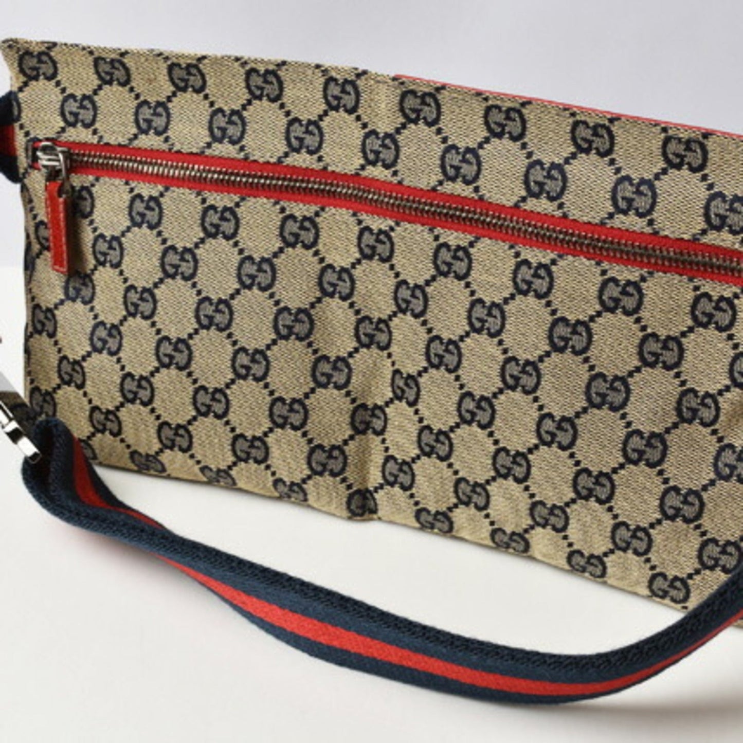 Gucci Waist Pouch/Body Bag GUCCI Canvas GG Blue/Beige Red 28566