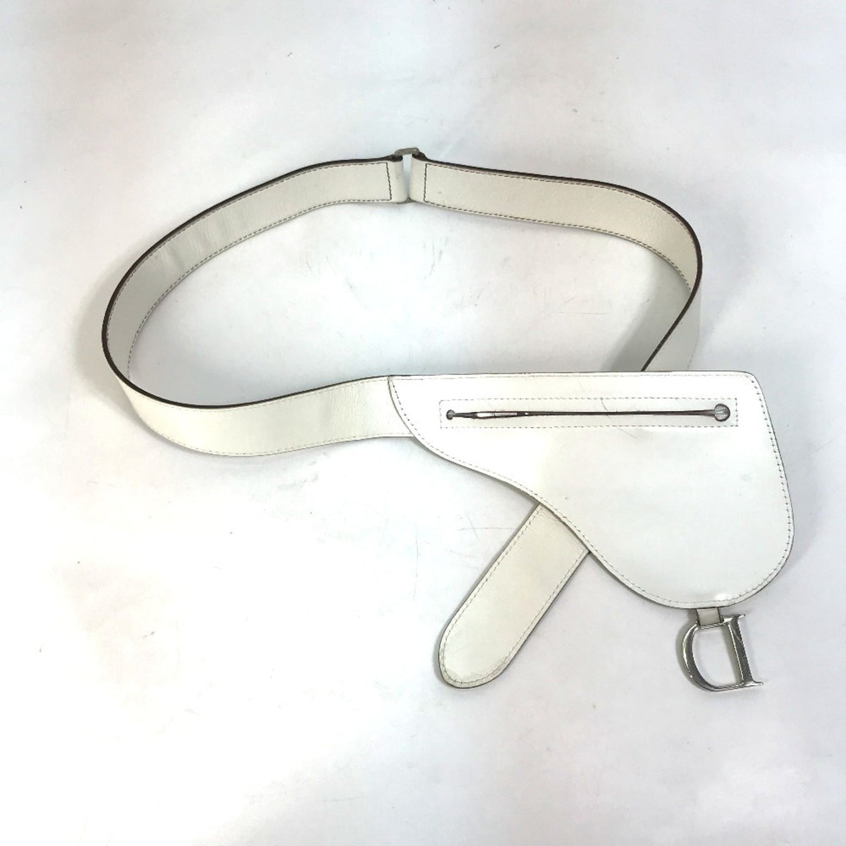 Christian Dior White Leather Fanny Pack Pouch Saddle Bag ()