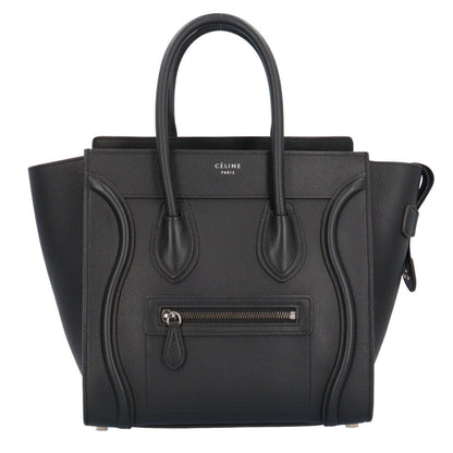 Celine Micro Shopper Luggage Handbag Leather Black Women's