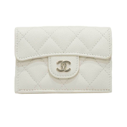 Chanel Matelasse Classic Small Flap AP0230 Fold Wallet White Caviar Skin Men Women