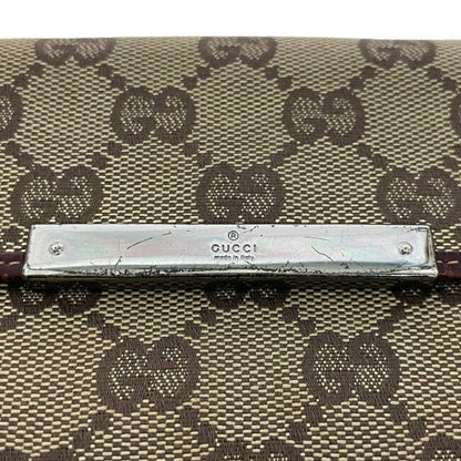 Gucci Bi-Fold Wallet Beige Wine Red 112715 GG Canvas Leather GUCCI W Ladies Long Plate