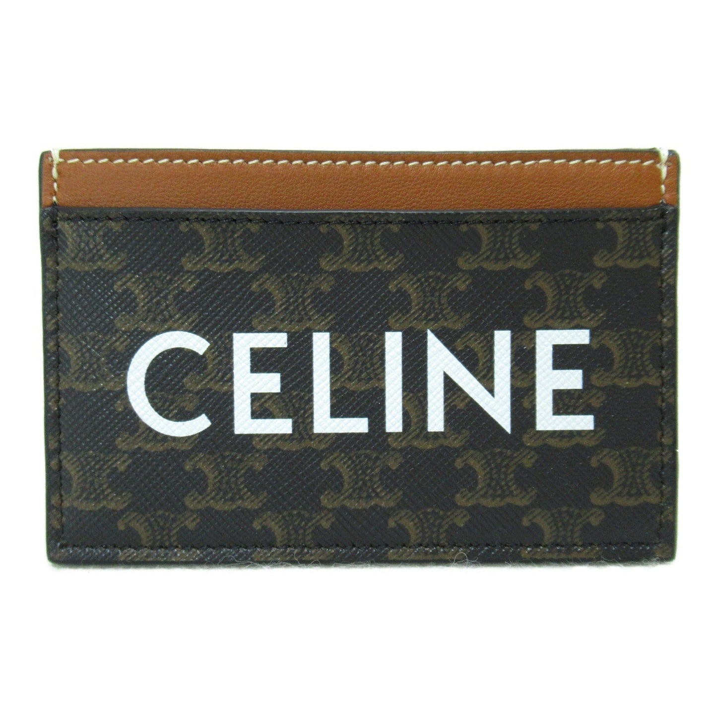 Celine Card Case Brown dark brown /Camel leather PVC coated canvas