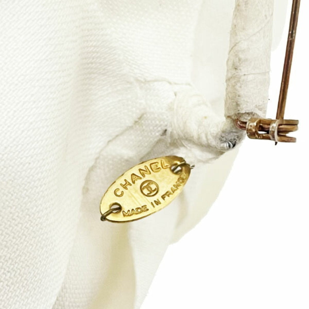 Chanel Brooch Camellia Corsage Fabric Ivory White Flower Ladies