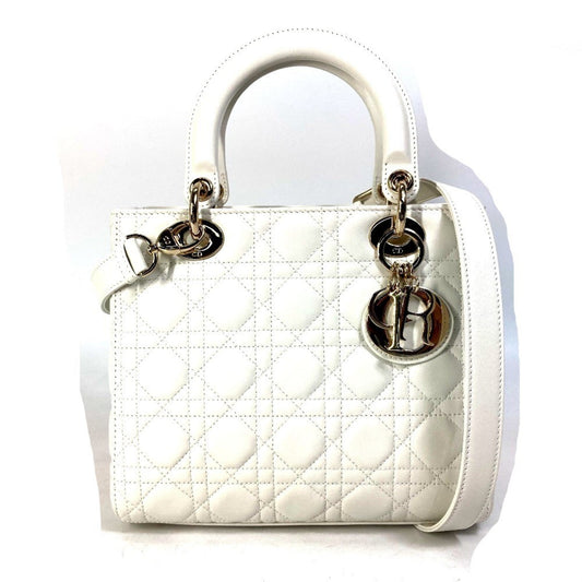 Christian Dior White Leather Handbag Shoulder Bag ()