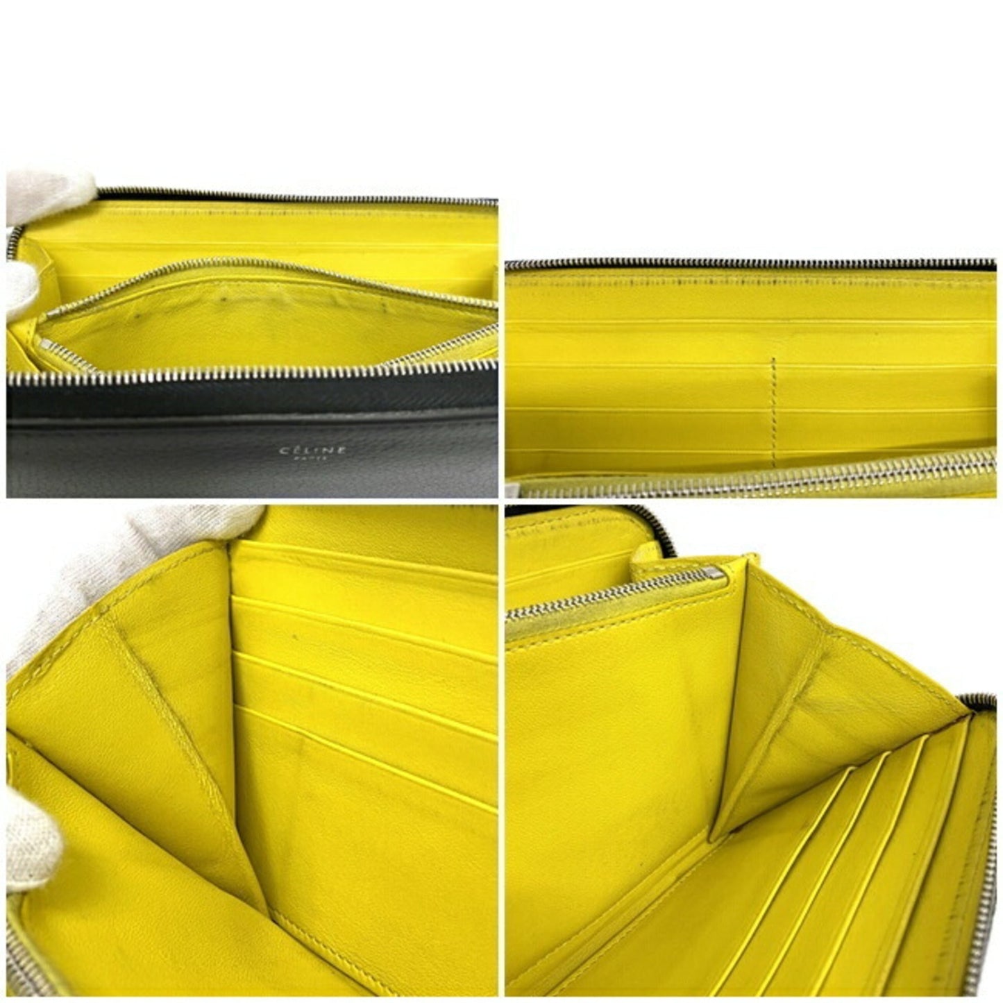 Celine Round Wallet Black Silver Yellow W TN 0174 Leather Celine Ladies Card