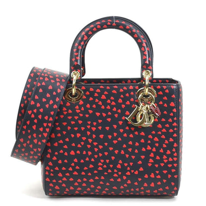 Christian Dior Navy Red Color Leather Handbag Shoulder Bag ()