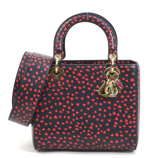 Christian Dior Navy Red Color Leather Handbag Shoulder Bag ()