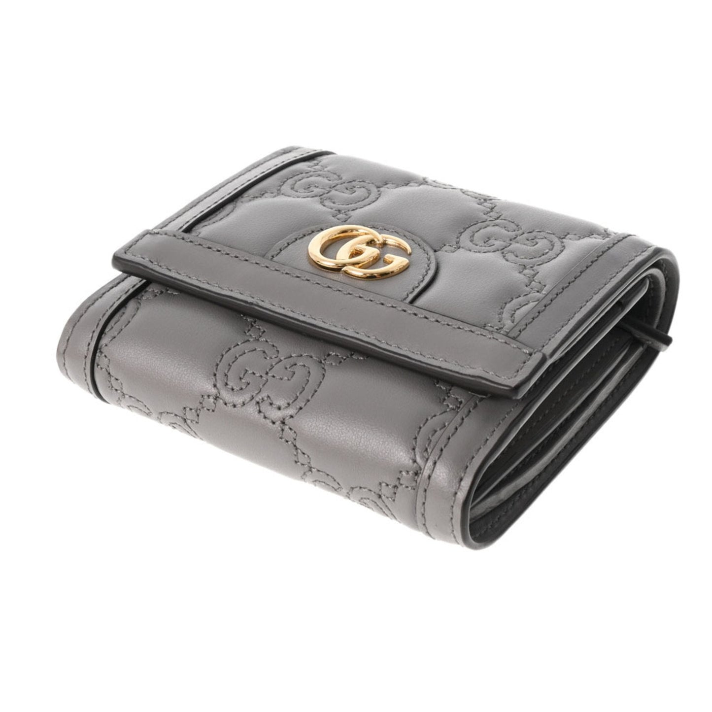 Gucci Card Case GG Matelasse Gray 723799 Women's Quilted Leather Bifold Wallet