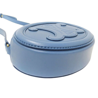Celine Bag Ladies Triomphe Shoulder Leather Oval Perscuit Blue