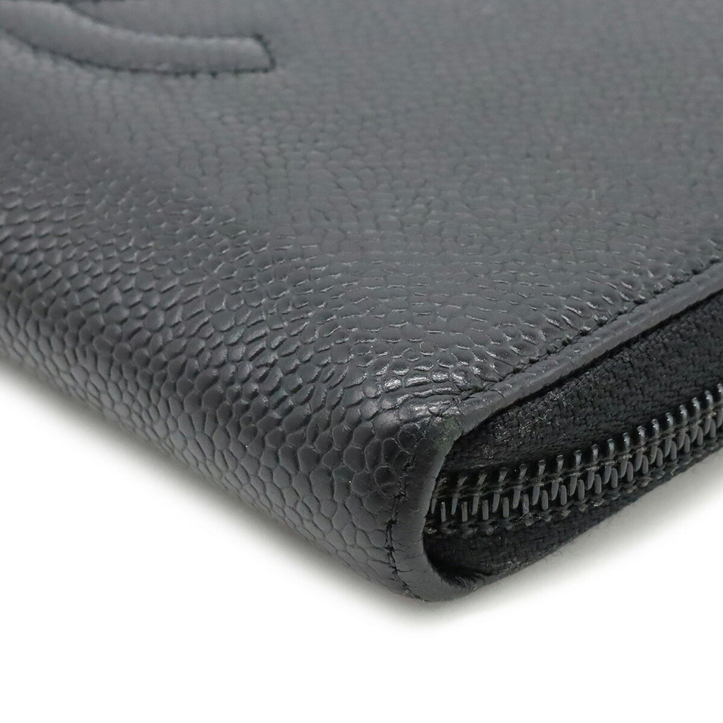 Chanel Caviar Skin Coco Mark Round Long Wallet Leather Black A50071