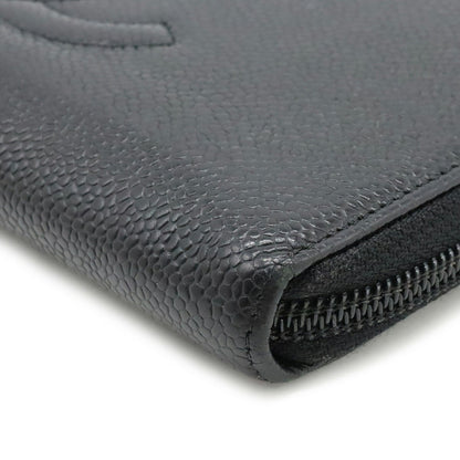 Chanel Caviar Skin Coco Mark Round Long Wallet Leather Black A50071